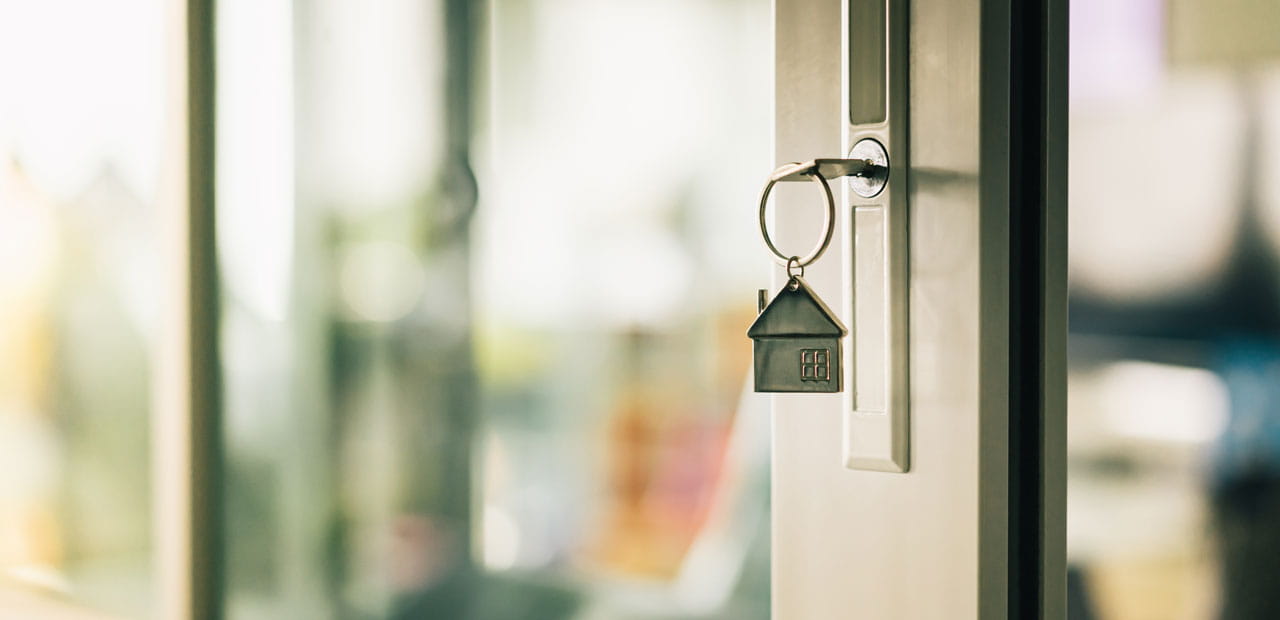 House key in the door.